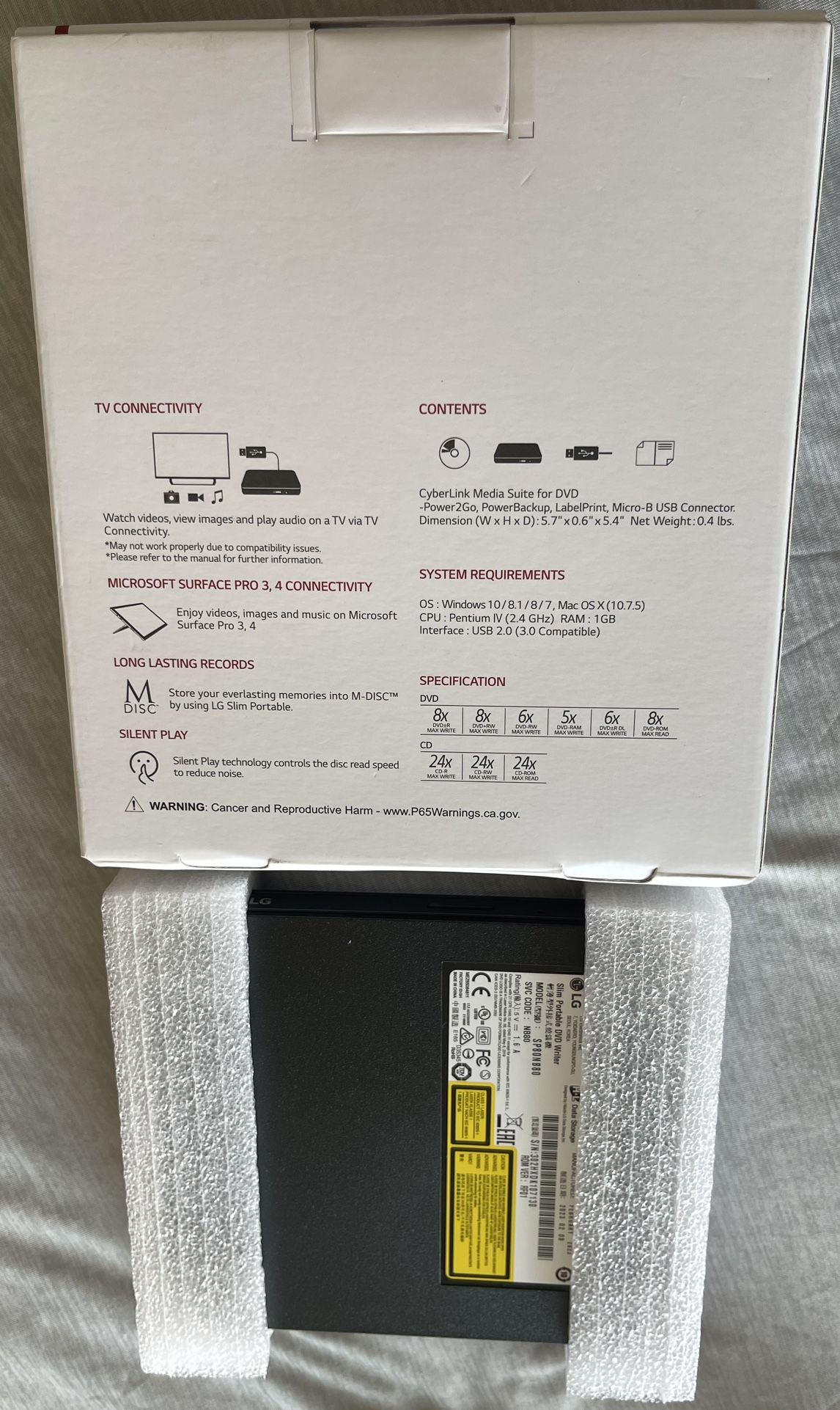 LG, Ultra Slim Portable DVD Writer Used once and kept in the box… Like new …